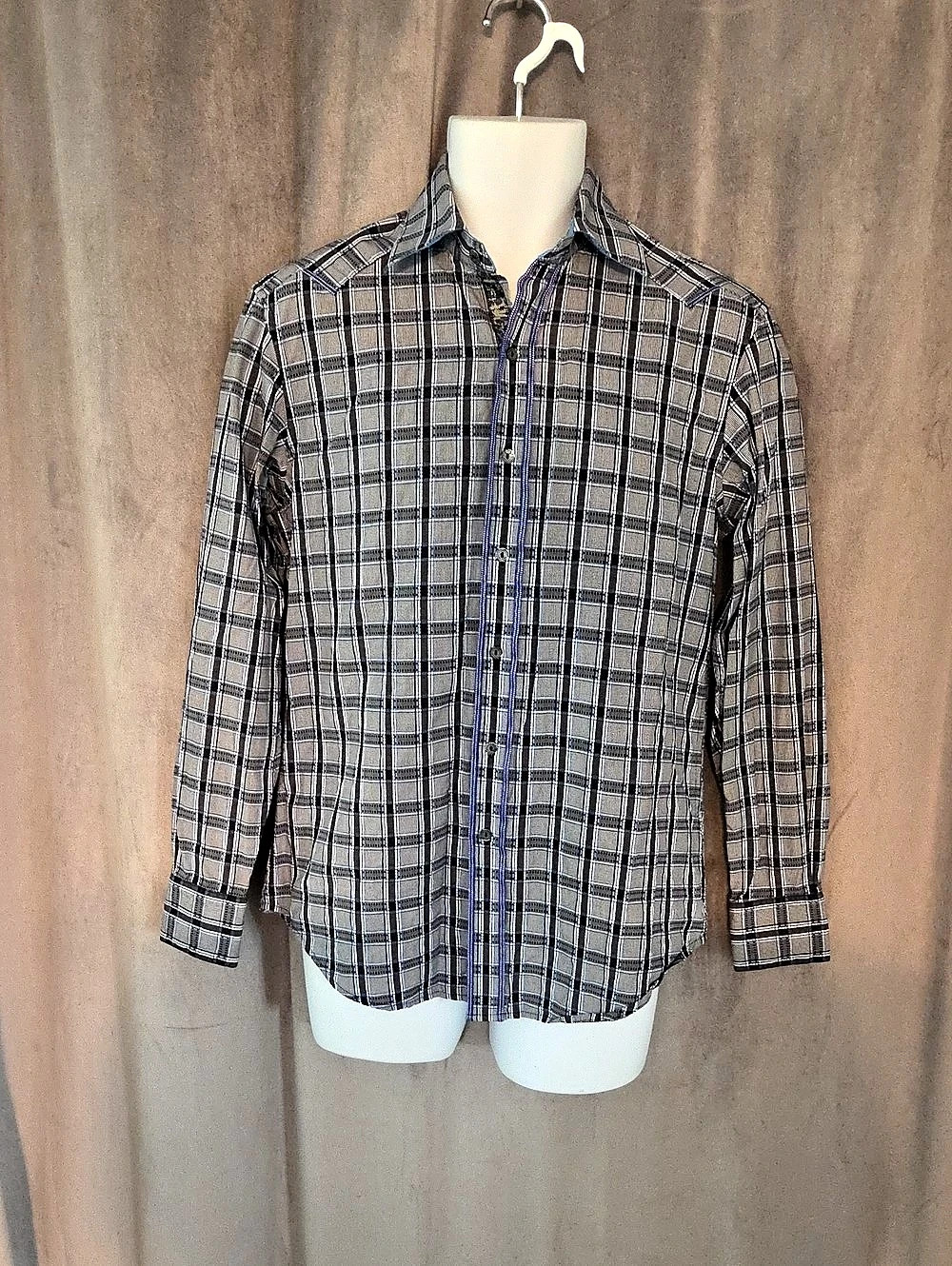 Robert Graham Ville de Paris Plaid Button-Down Shirt Men'Small Gray & Blue Small